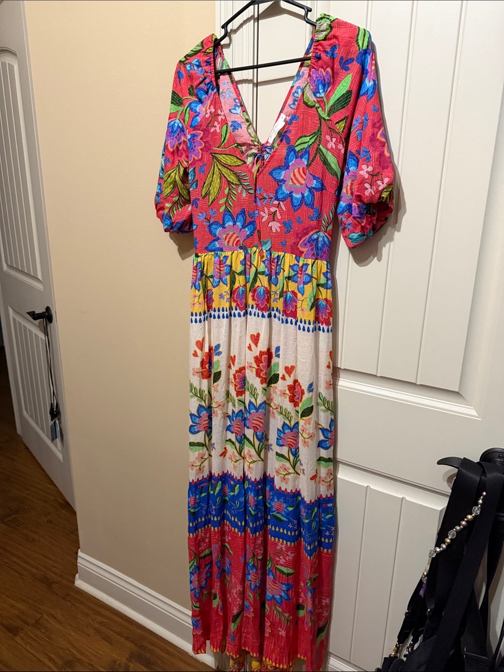 Johnny Was California Floral Tiered Maxi Dress Puff Sleeve Size M